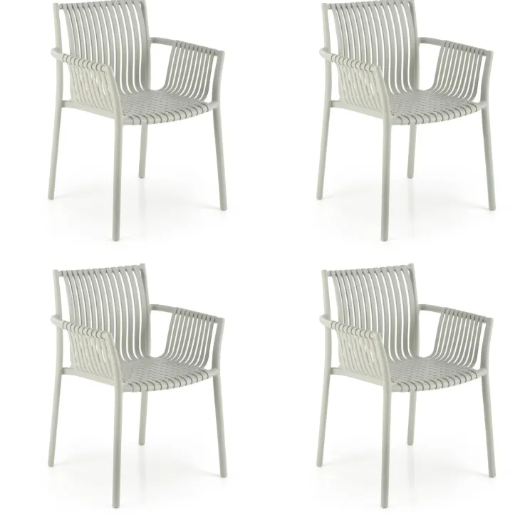 Set 4 sedie sala da pranzo in polipropilene impilabili con braccioli grigio Wren
