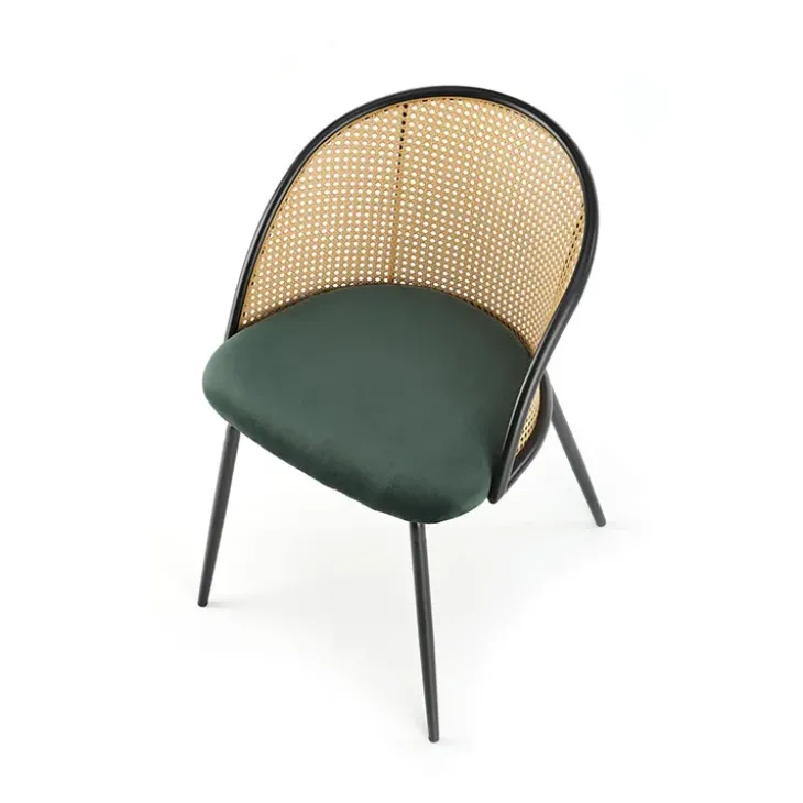 Set 4 sedie sala da pranzo in rattan e velluto verde scuro Triski