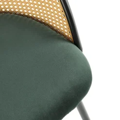 Set 4 sedie sala da pranzo in rattan e velluto verde scuro Triski