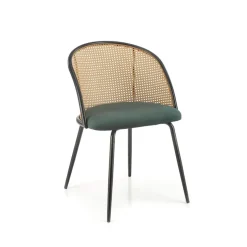 Set 4 sedie sala da pranzo in rattan e velluto verde scuro Triski