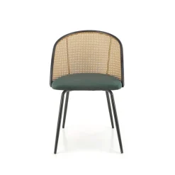Set 4 sedie sala da pranzo in rattan e velluto verde scuro Triski