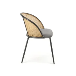 Set 4 sedie sala da pranzo in rattan e velluto grigio Triski