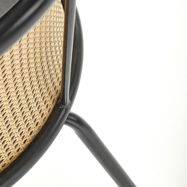 Set 4 sedie sala da pranzo in rattan e velluto grigio Triski