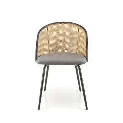 Set 4 sedie sala da pranzo in rattan e velluto grigio Triski