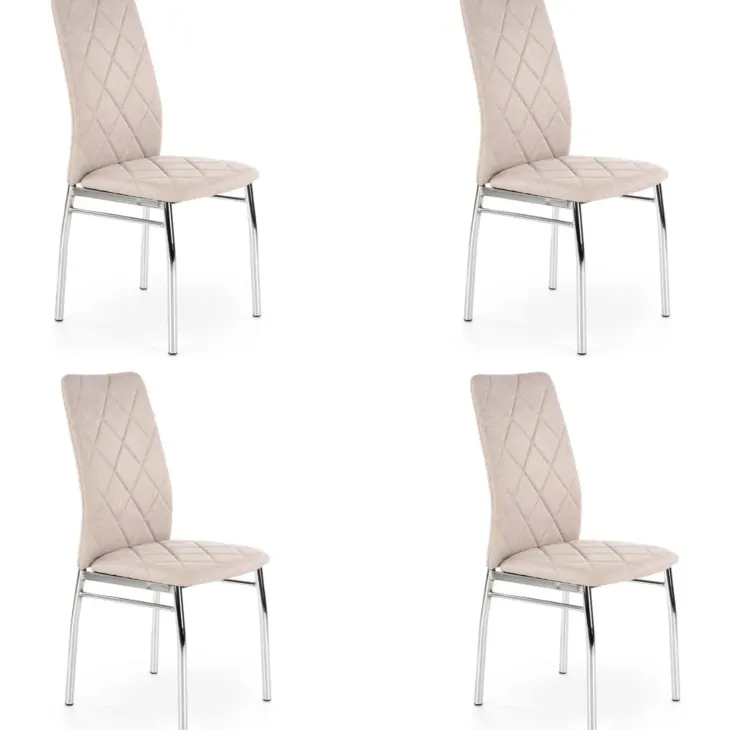 Set 4 sedie sala da pranzo in tessuto e gambe metallo beige Amanda