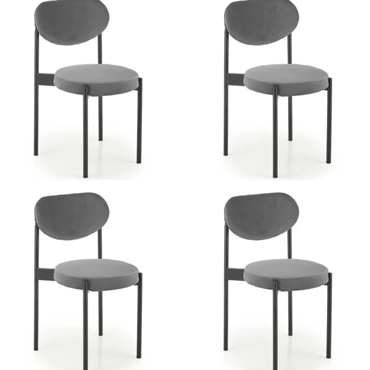 Set 4 sedie sala da pranzo in tessuto grigio Leela