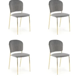 Set 4 sedie sala da pranzo in velluto grigio cromato oro Grazia