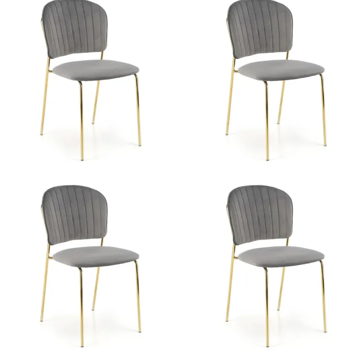 Set 4 sedie sala da pranzo in velluto grigio cromato oro Grazia