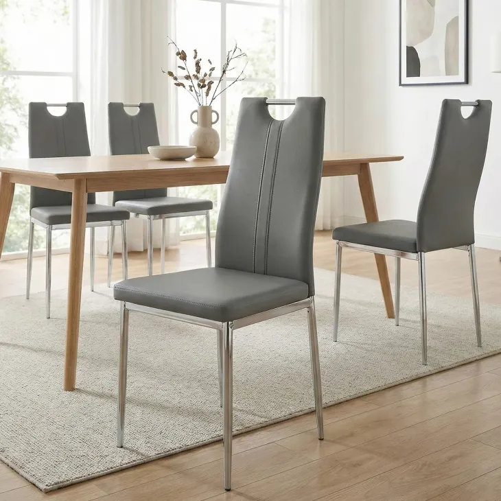 Set 4 sedie sala da pranzo moderne in ecopelle grigio con gambe in acciaio Ginevra Gihome®