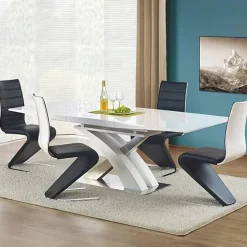 Set 2 sedie sala da pranzo moderne in ecopelle nero bianco gamba in acciaio Elina