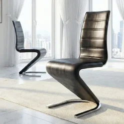 Set 2 sedie sala da pranzo moderne in ecopelle nero bianco gamba in acciaio Elina