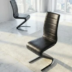 Set 2 sedie sala da pranzo moderne in ecopelle nero bianco gamba in acciaio Elina