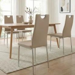 Set 4 sedie sala da pranzo moderne in ecopelle marrone con gambe in acciaio Ginevra Gihome®
