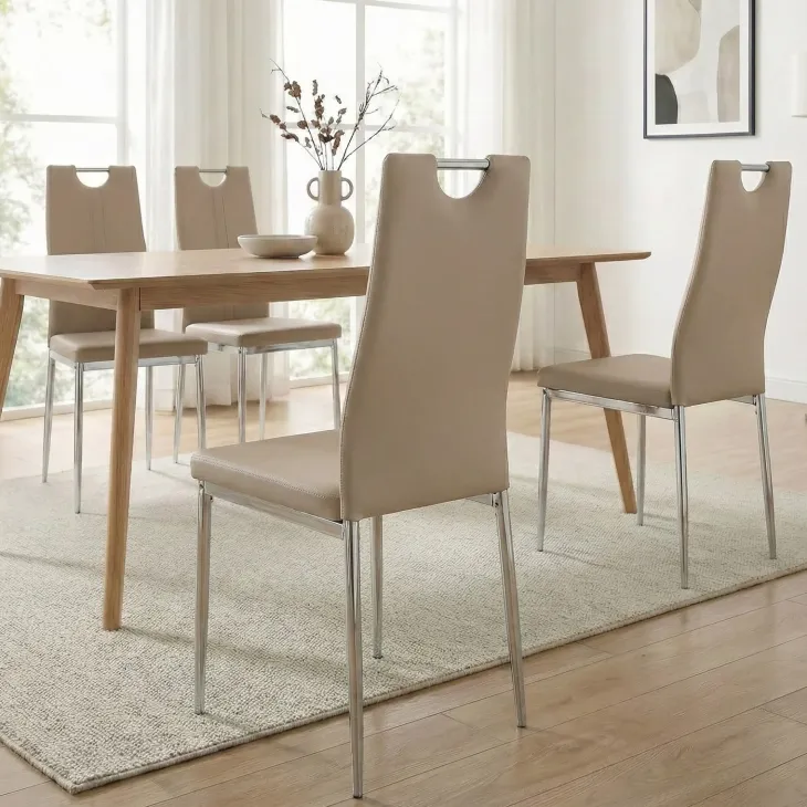 Set 4 sedie sala da pranzo moderne in ecopelle marrone con gambe in acciaio Ginevra Gihome®