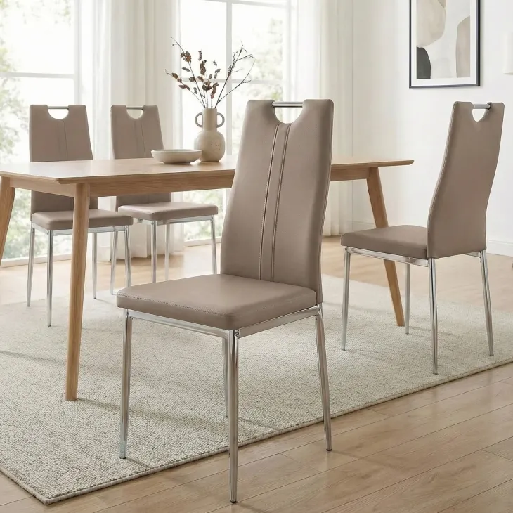 Set 4 sedie sala da pranzo moderne in ecopelle marrone con gambe in acciaio Ginevra Gihome®