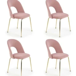 Set 4 sedie sala da pranzo moderne in velluto rosa oro Jamila