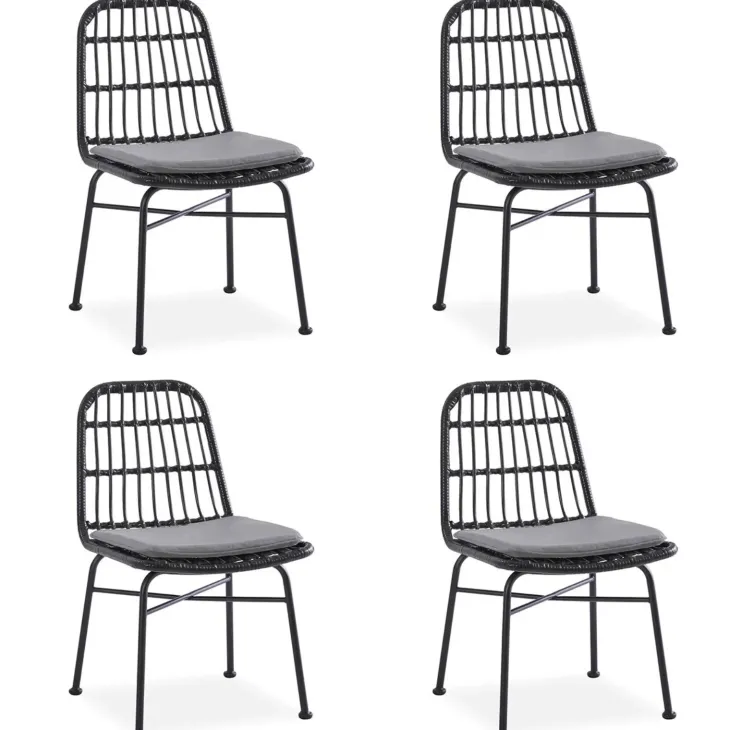 Set 4 sedie sala da pranzo moderne in rattan nero Alicia