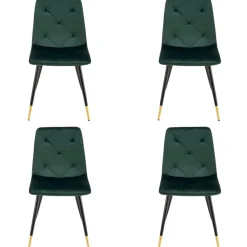 Set 4 sedie sala da pranzo moderne in velluto verde scuro oro Valkiria