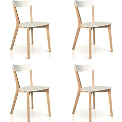 Set 4 sedie sala da pranzo stile scandinavo rovere bianco opaco Brianna