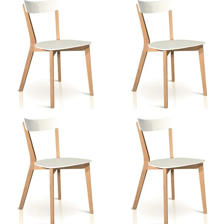 Set 4 sedie sala da pranzo stile scandinavo rovere bianco opaco Brianna
