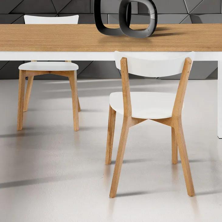 Set 4 sedie sala da pranzo stile scandinavo rovere bianco opaco Brianna