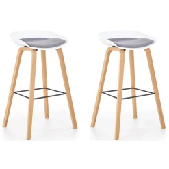 Set 2 sgabelli alti da bar imbottiti in tessuto bianco grigio Zoe