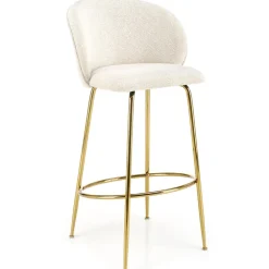 Set 2 sgabelli alti da bar in tessuto bianco panna oro Mabel