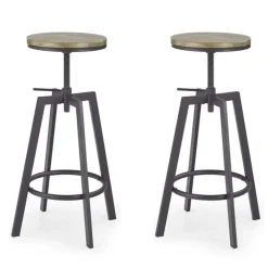 Set 2 sgabelli alti regolabili da bar industrial 63/80cm legno vite acciaio nero Zagabria