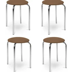 Set 2 sgabelli bassi con seduta in ecopelle e gambe in acciaio marrone Mali