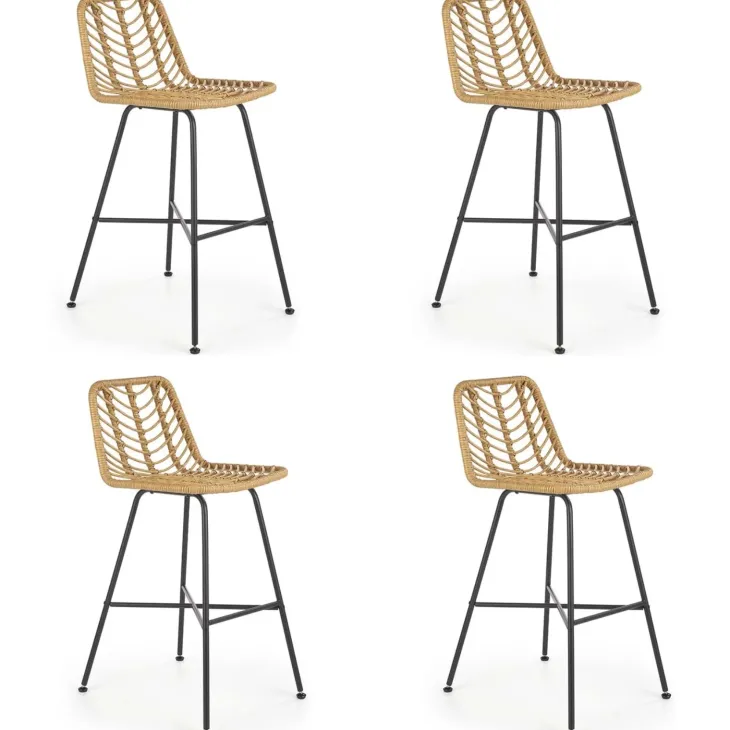 Set 4 sgabelli h100 cm da bar in rattan beige Fresh