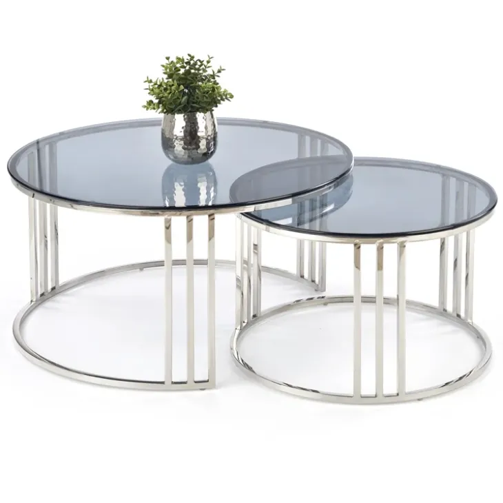 Set 2 tavolini da salotto rotondi vetro fumé acciaio cromato Love