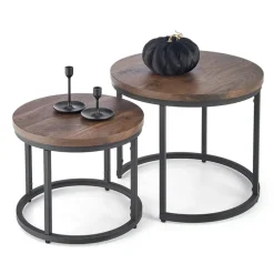 Set 2 tavolini da salotto rotondi noce nero Pueblo