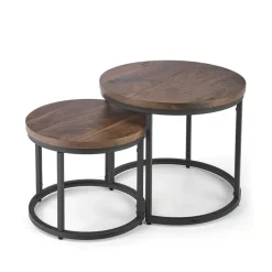 Set 2 tavolini da salotto rotondi noce nero Pueblo