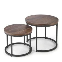 Set 2 tavolini da salotto rotondi noce nero Pueblo