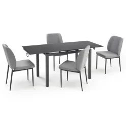 Set tavolo 110/170cm + 4 sedie imbottite grigio nero Albani