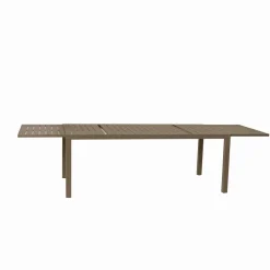 Set tavolo da giardino allungabile 200/300cm tortora + 4 sedie con braccioli tondi tortora Brezza