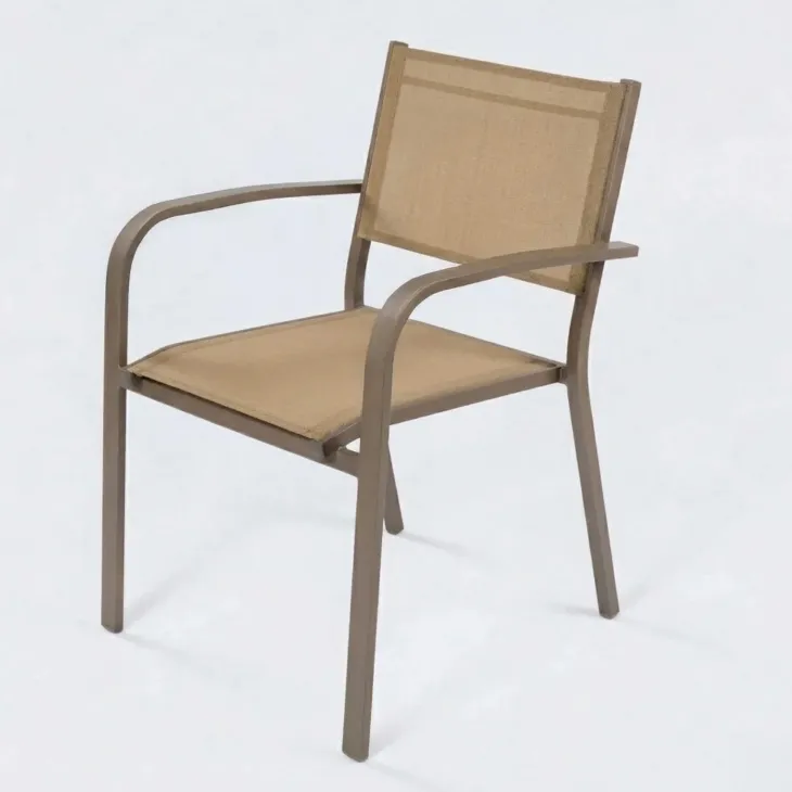 Set tavolo da giardino allungabile 200/300cm tortora + 4 sedie con braccioli tondi tortora Brezza