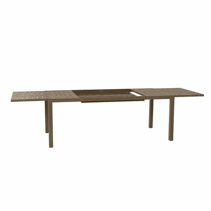 Set tavolo da giardino allungabile 200/300cm tortora + 4 sedie con braccioli tondi tortora Brezza
