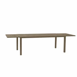 Set tavolo da giardino allungabile 200/300cm tortora + 4 sedie con braccioli tondi tortora Brezza