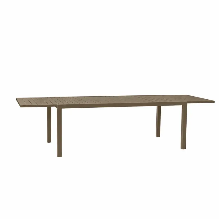 Set tavolo da giardino allungabile 200/300cm tortora + 4 sedie con braccioli tondi tortora Brezza