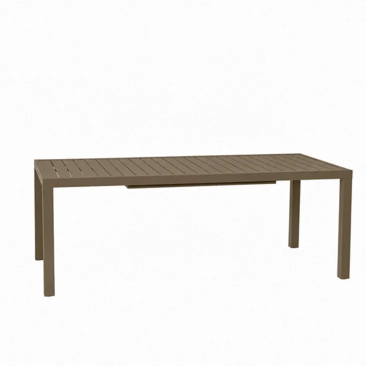 Set tavolo da giardino allungabile 200/300cm tortora + 6 sedie con braccioli tondi tortora Brezza