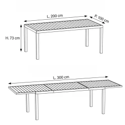 Set tavolo da giardino allungabile 200/300cm tortora + 6 sedie con braccioli quadrati tortora Brezza