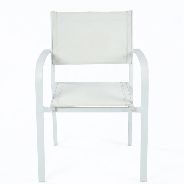 Set tavolo da giardino allungabile 160/240cm bianco + 4 sedie con braccioli tondi bianco Brezza