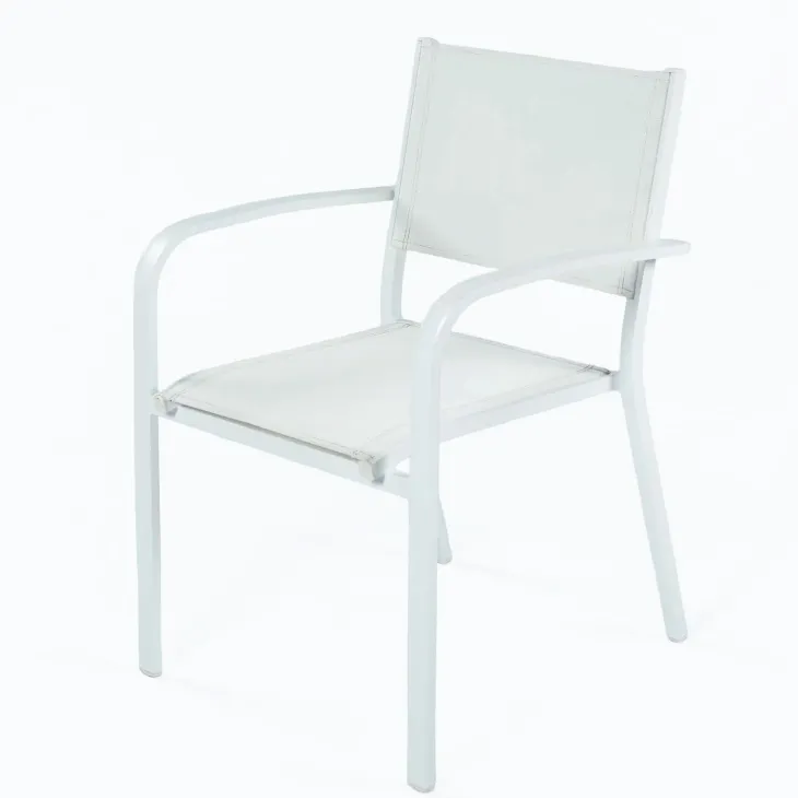 Set tavolo da giardino allungabile 200/300cm bianco + 6 sedie con braccioli tondi bianco Brezza
