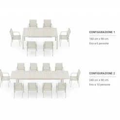 Set tavolo da giardino allungabile 160/240cm bianco + 4 sedie con braccioli quadrati bianco Brezza