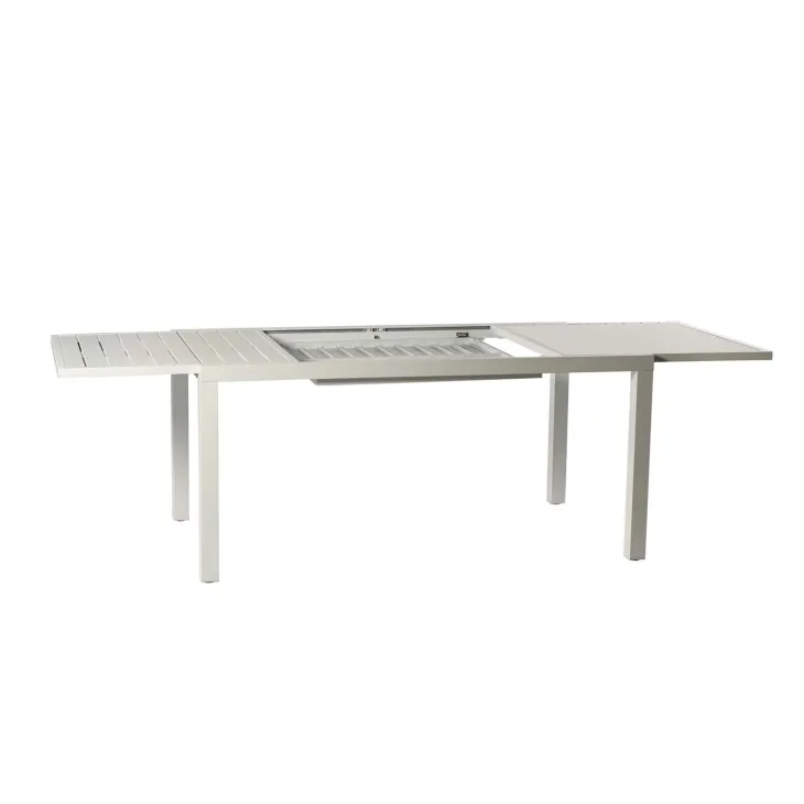 Set tavolo da giardino allungabile 160/240cm bianco + 4 sedie con braccioli quadrati bianco Brezza