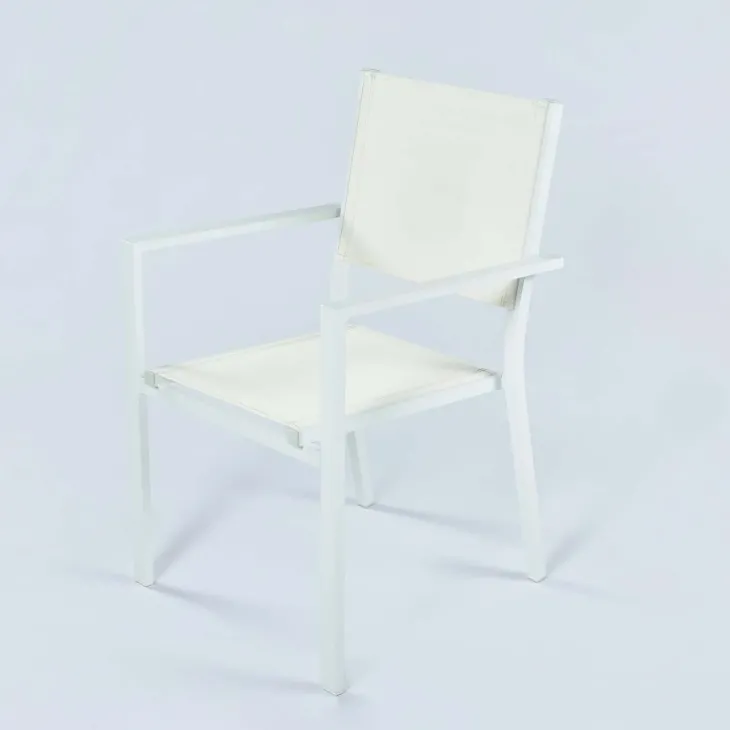 Set tavolo da giardino allungabile 200/300cm bianco + 6 sedie con braccioli quadrati bianco Brezza