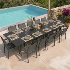Set tavolo da giardino allungabile 200/300cm antracite + 6 sedie con braccioli quadrati antracite Brezza