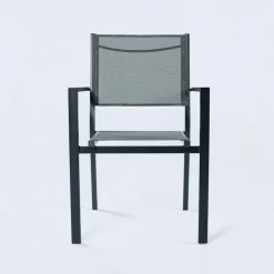Set tavolo da giardino allungabile 160/240cm antracite + 4 sedie con braccioli quadrati antracite Brezza