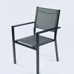 Set tavolo da giardino allungabile 160/240cm antracite + 4 sedie con braccioli quadrati antracite Brezza